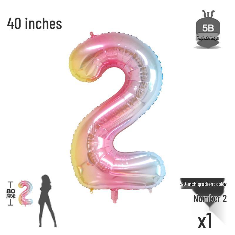 Korean Rainbow Gradient Number Balloon for Kids' First Birthday Decoration