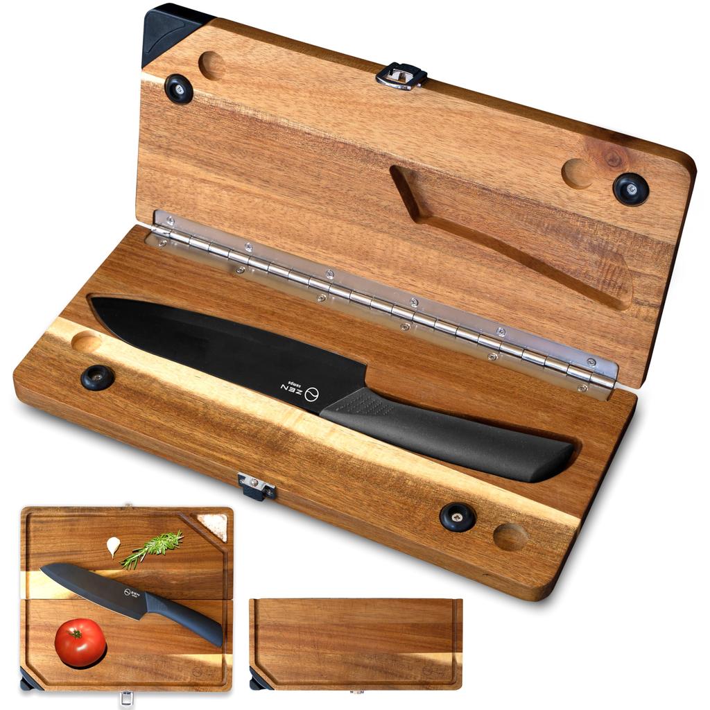 ZEN Camps Cutting Board with Knife, Camping Cookware, Foldable Cutting Board and Knife Set with Storage and Sharpener, Outdoor