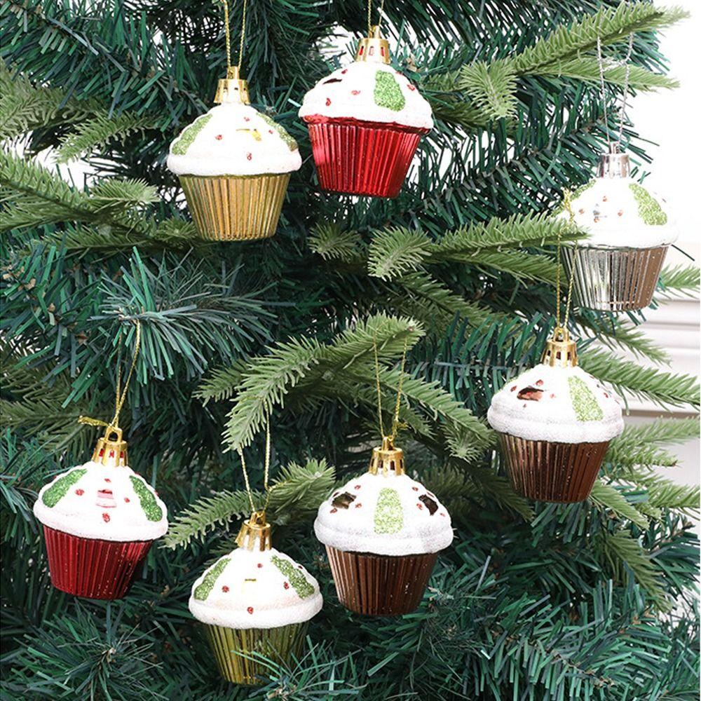 4pcs Plastic Painted Christmas Cake Pendant DIY Crafts Christmas Tree Decoration  Home Xmas Decor