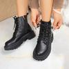 Black Women's New Arrival Motorcycle Boots with Side Zipper, Thick Soles, and British Style Short Boots