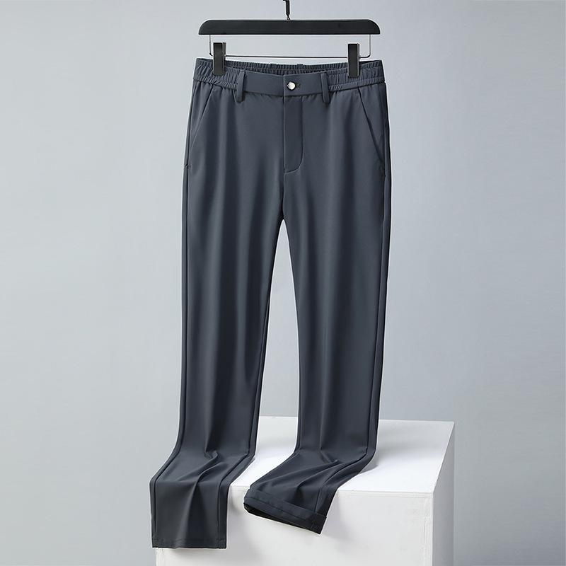 Men's High-End Summer Ice Silk Elastic Quick-Dry Casual Straight-Leg Pants