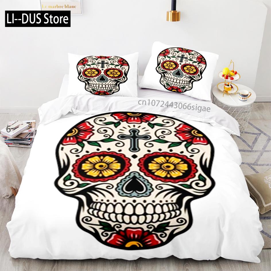 

Skeleton Bedding Set Single Twin Full Queen King Size Skull Bed Set Aldult Kid Bedroom Duvetcover Sets 3D Anime Bedding Sets EU single(135x200cm)