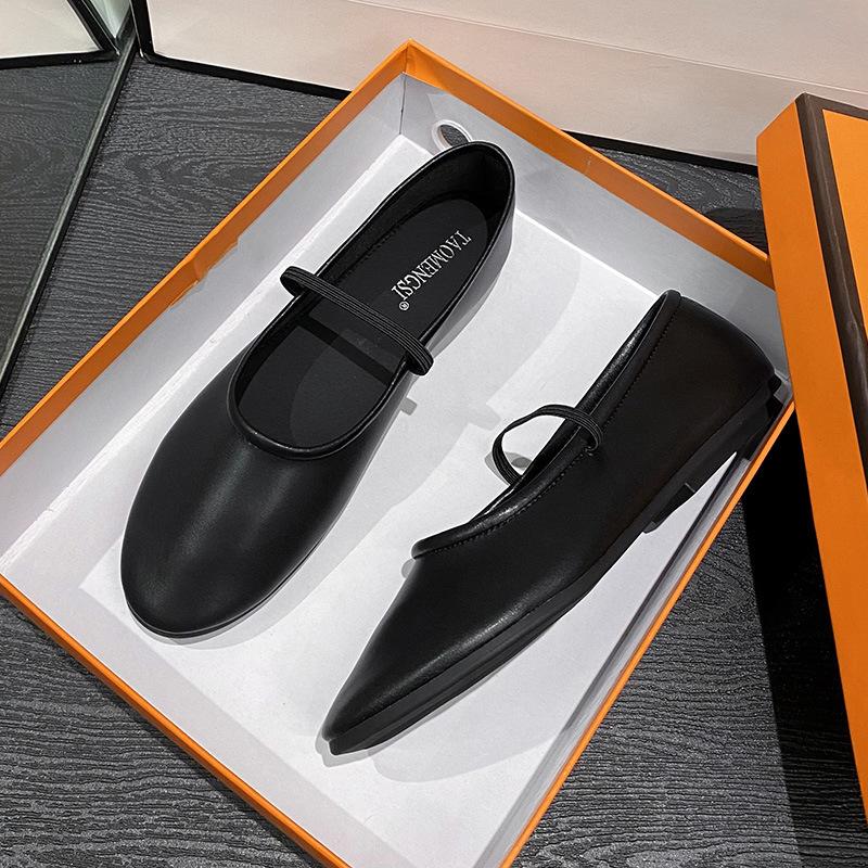 

666-7 Мягкая поверхность, круглый носок, мелкий вырез, туфли-одинарки, тонкий каблук, плоская подошва, женские туфли Мэри Джейн, лето 43 чёрный