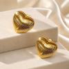 Gold Heart Vertical Stripe Stainless Steel Fashion Earrings