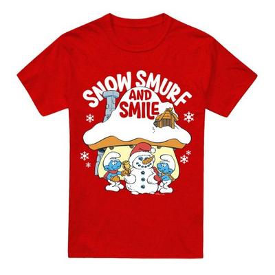 The Smurfs Unisex Adult Snow Smurf And Smile Christmas T-Shirt