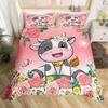 Cartoon Animal Duvet Cover Set Zoo Animal Milk Cow Comforter Cover Microfiber Pink Floral Bedding Set Single Twin For Girl Boys