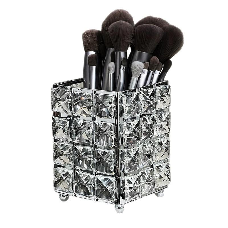 Nordic INS Style Crystal Iron Art Desktop Ornaments: Makeup Brush & Pen Holder Decorative Display.