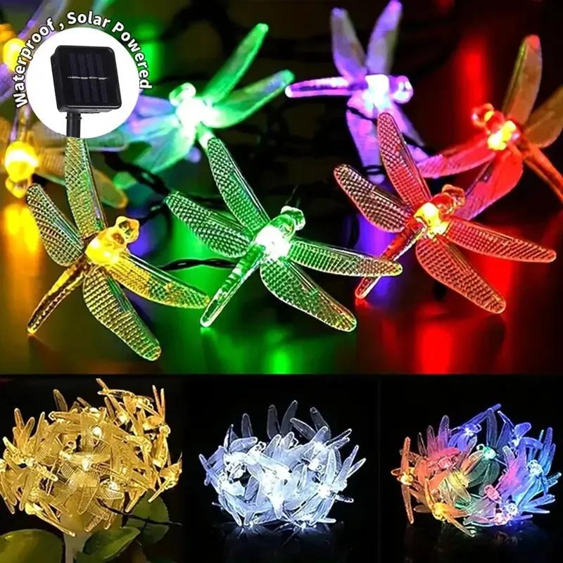 Camping Light 8 Modes Solar Dragonfly String Light 20 LEDs Garden Wedding Halloween Decoration Solar Panel Fairy Lights Outdoor