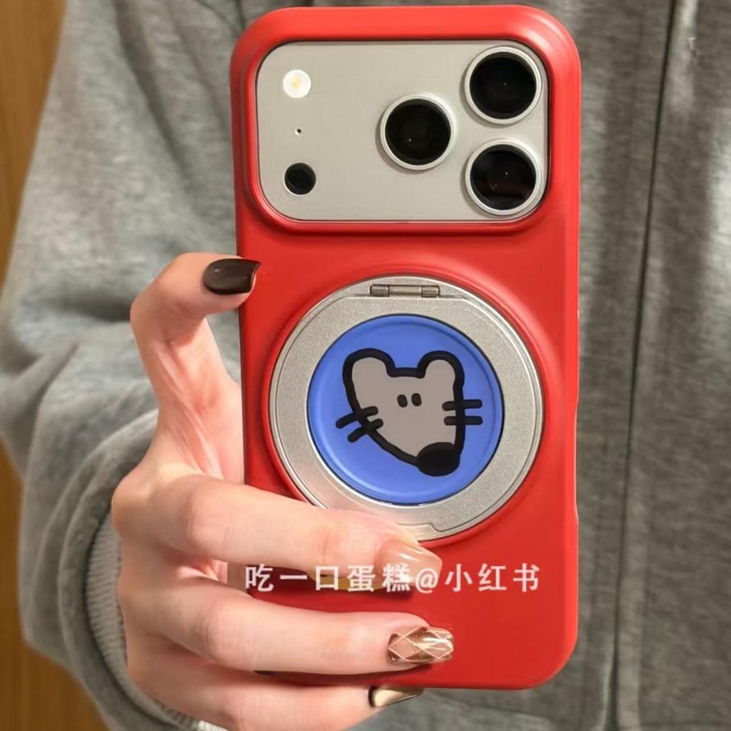 Red Background Blue Circle Mouse 360 Rotating Bracket Apple 17promax Mobile Phone Case Iphone1615