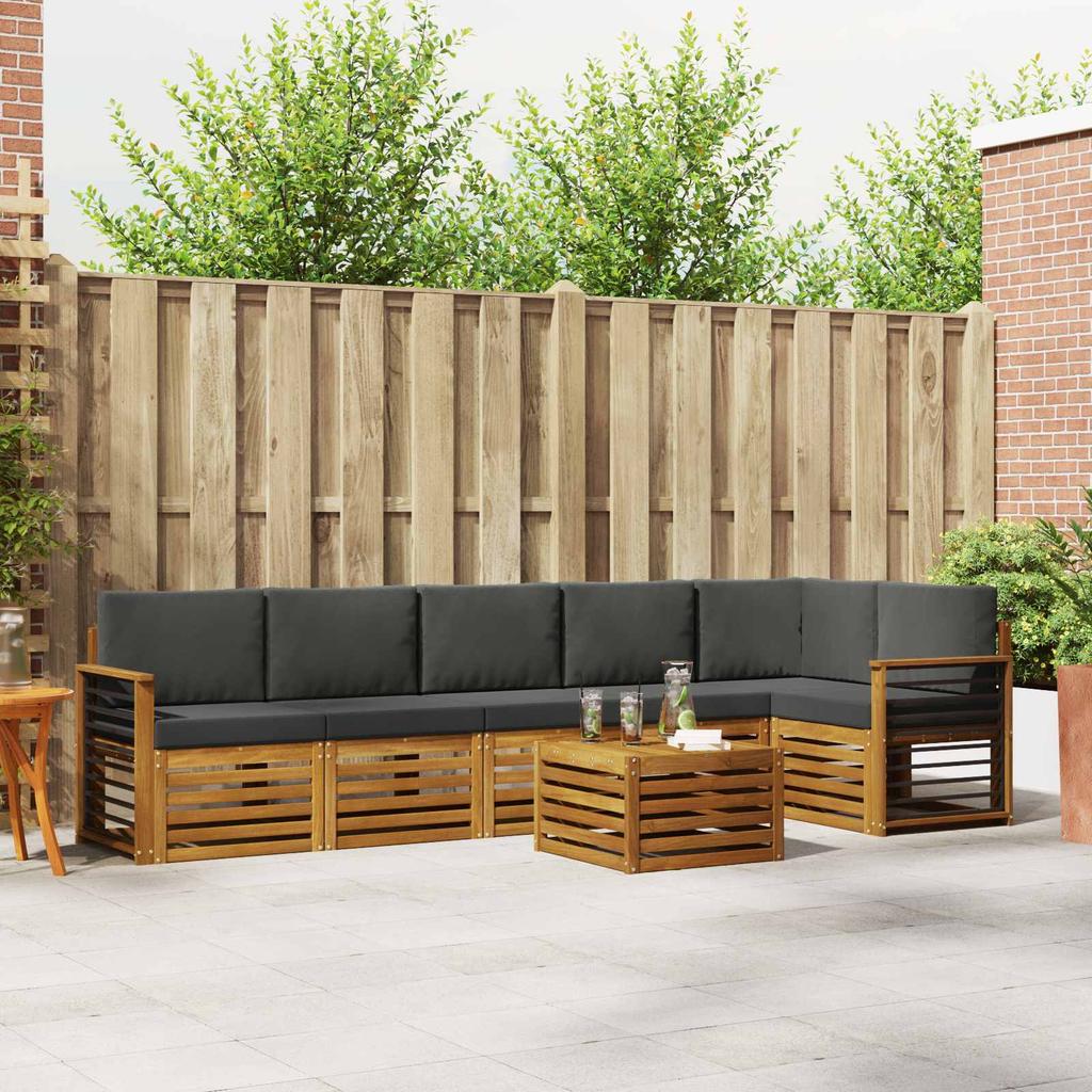 Corner Sofa Set 7 pcs Natural and Anthracite Solid Acacia Wood