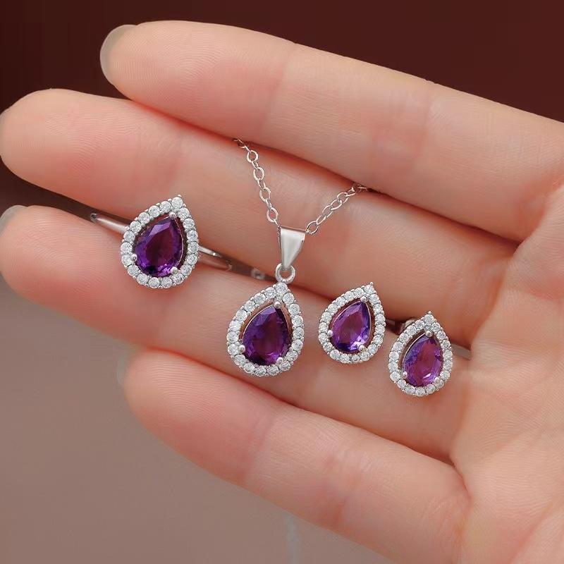 

GemChic женское новое стильное ожерелье со стразами, серьги, кольцо из трех предметов, ювелирные изделия на день рождения, Рождество, подарок