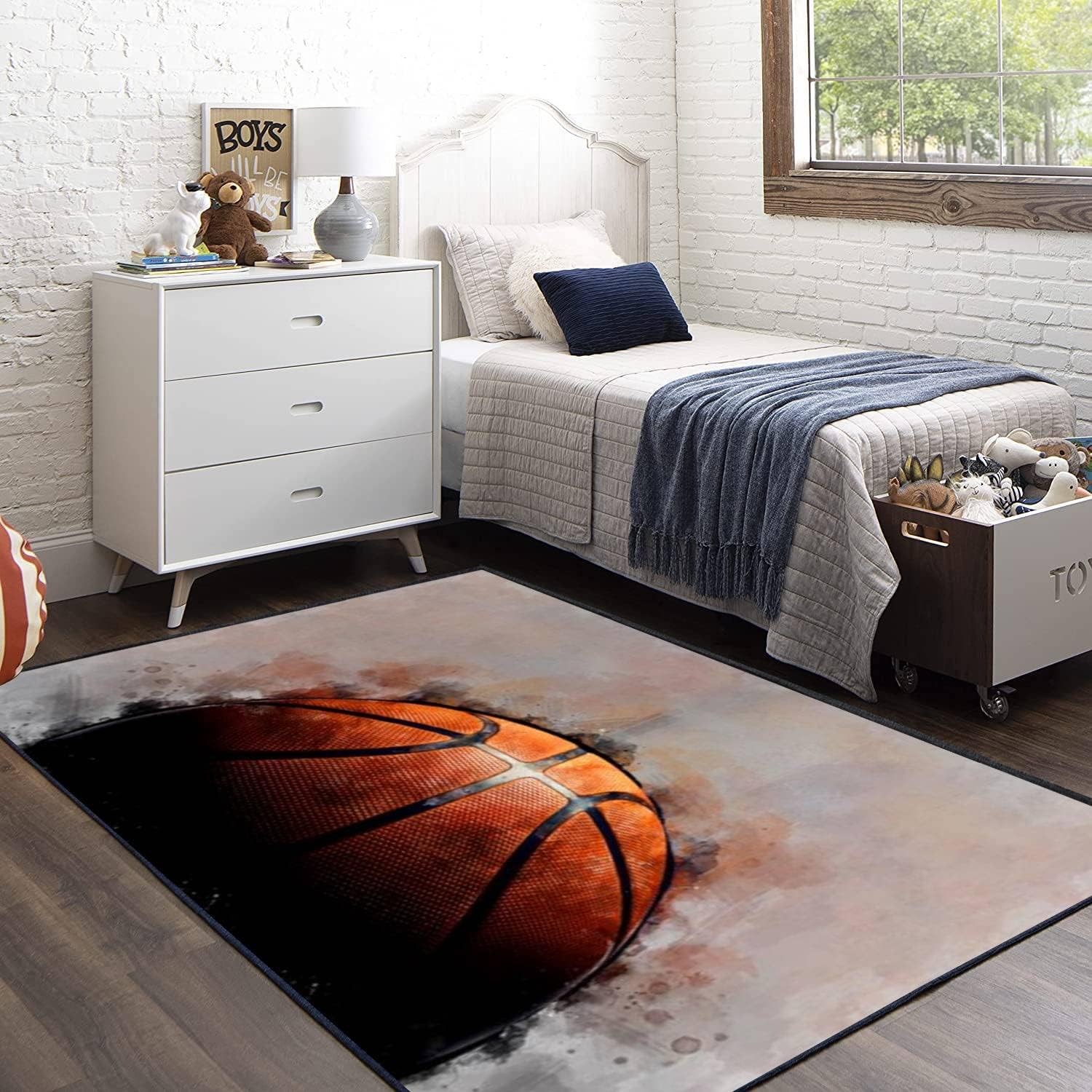 

Cool Basketball Rug Carpet for Boys Teens Men Room Kids Rugs for Playroom Basketball Ball on Fire Floor Mat Room Decoration 40x60cm 16x24 inch