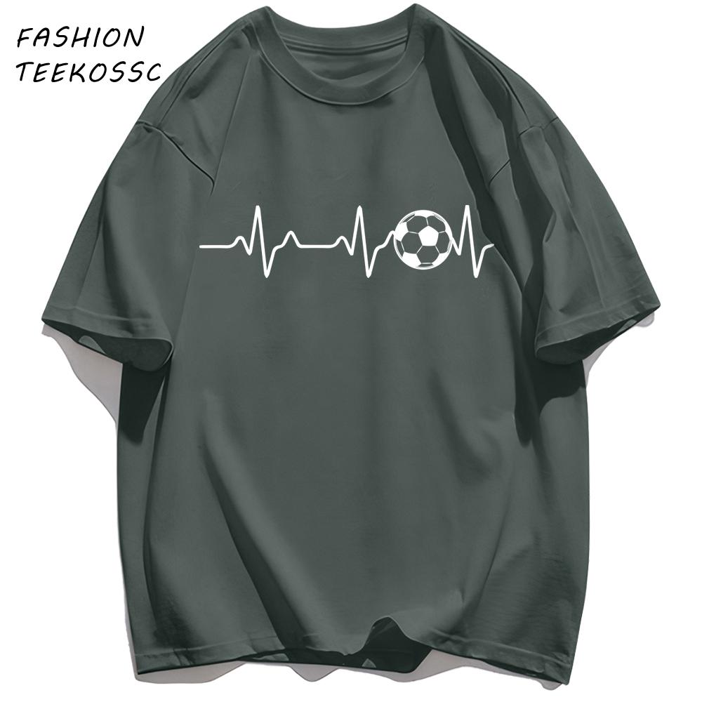 Football Electrocardiogram Print Men T Shirt Crewneck Summer TShirt Casual Loose Clothes Unisex AllMatch Cotton Sportswear