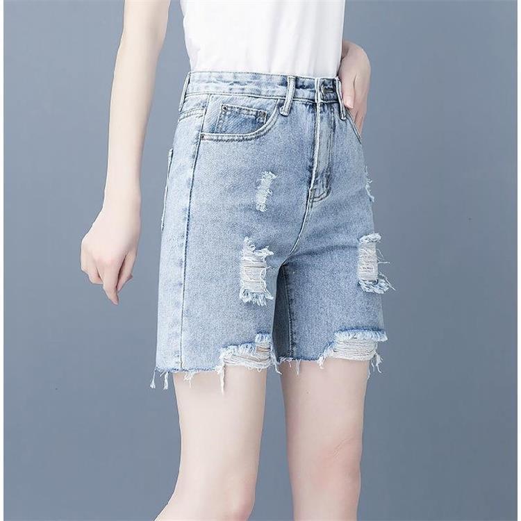 Women's High Waist Ripped Denim Shorts - Summer Trendy, Slim Straight Leg, Wide Leg Design