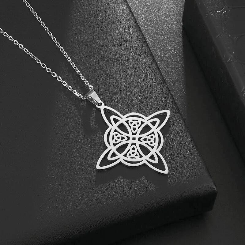 Fashion Charm Witch Knot Necklace Stainless Steel Irish Celtic Knot Pendant Witchcraft Amulet Magical Jewelry Gift for Girls