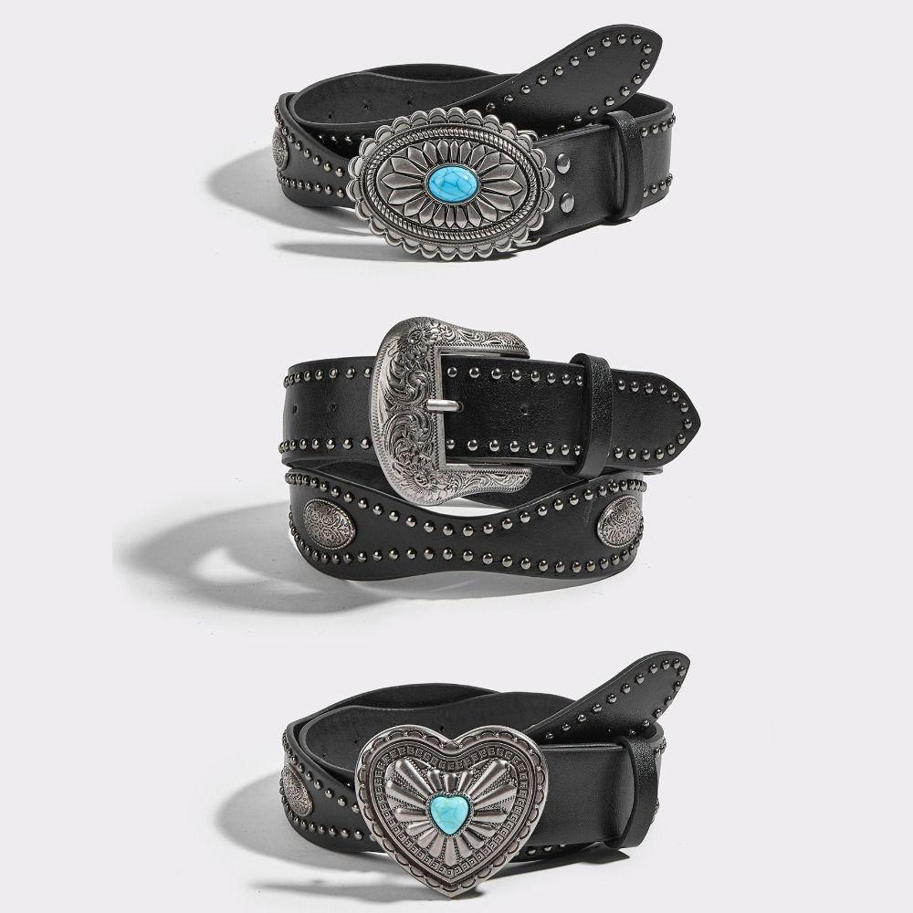Metal Buckle Wide Waistband Punk Y2K Girl Waistband Retro PU Leather Rivet Belt  Daily