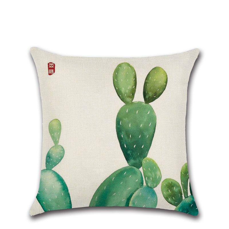 Premium Quality Cotton Linen Square Pillow Cover Featuring Tropical Cactus Design