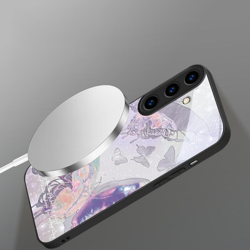 Lucky Butterfly Painting suitable for Samsung Galaxy S26 Ultra S20 FE S21 S22+ 23 Plus S24 Ultra 25 Edge black Glass Phone Casee