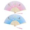 2Pcs Florals Folding Hand Fan Handheld Folding Fan with Flower Pattern Fabric Folding Fan for Wedding Dancing Party