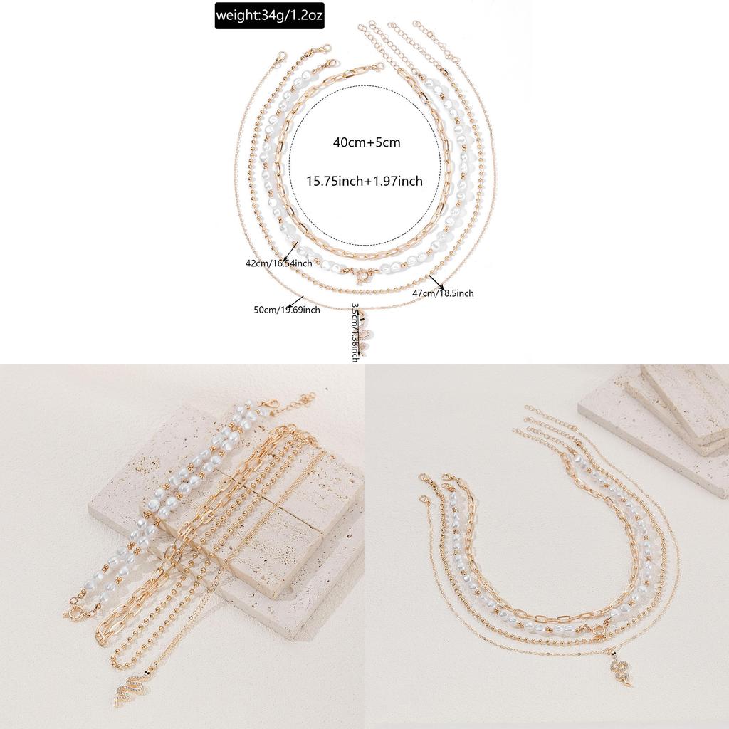 Böhmische Kunstperlenkette mit Zirkonschlange-Anhänger für Damen