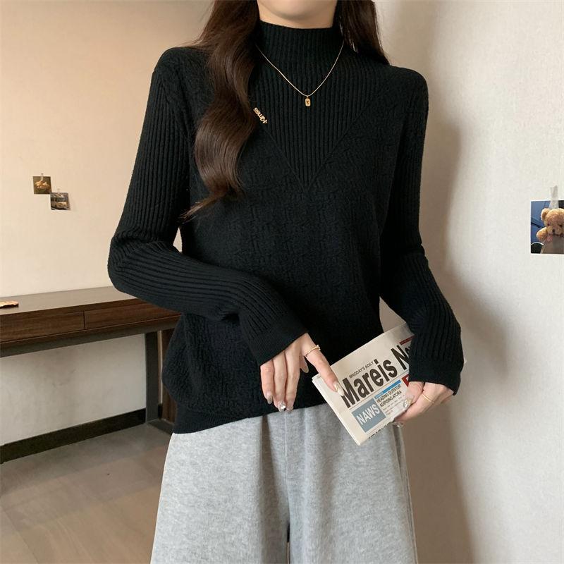Large-sized Pullover Women's Base Layer Women's Autumn and Winter Semi-high-neck Sweater Loose Knitted Sweater Top