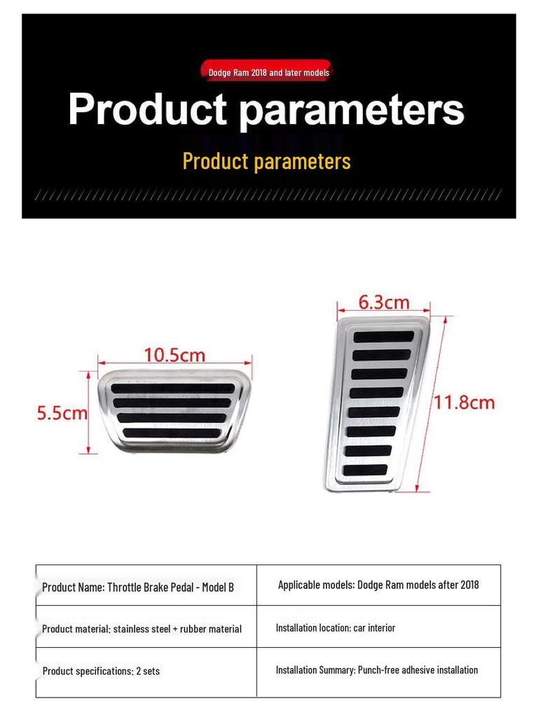 Stainless Steel Non-Slip Pedal Covers for 18-21 Dodge Ram