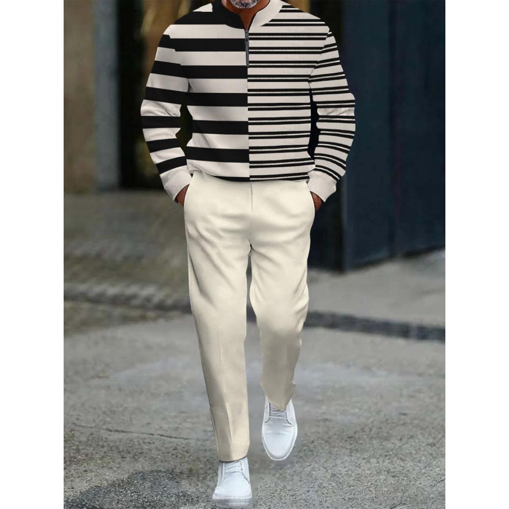 Spring Autumn 3D Printed Fashion Streetwear Men's Long-Sleeved Sets Half-Zipper Stand-Up Collar Men's Casual Sportswear Two-Piece set