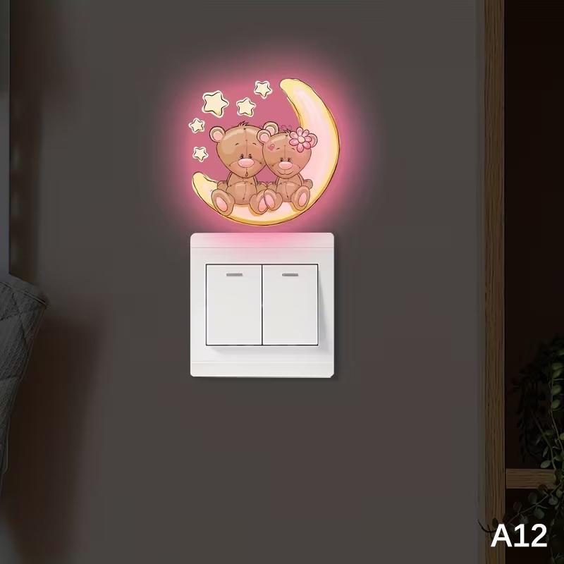 Светящаяся в темноте наклейка на выключатель Дизайн Лягушка Кошка Самоклеящаяся Съемная ПВХ Декор для выключателя для дома, ванной, спальни