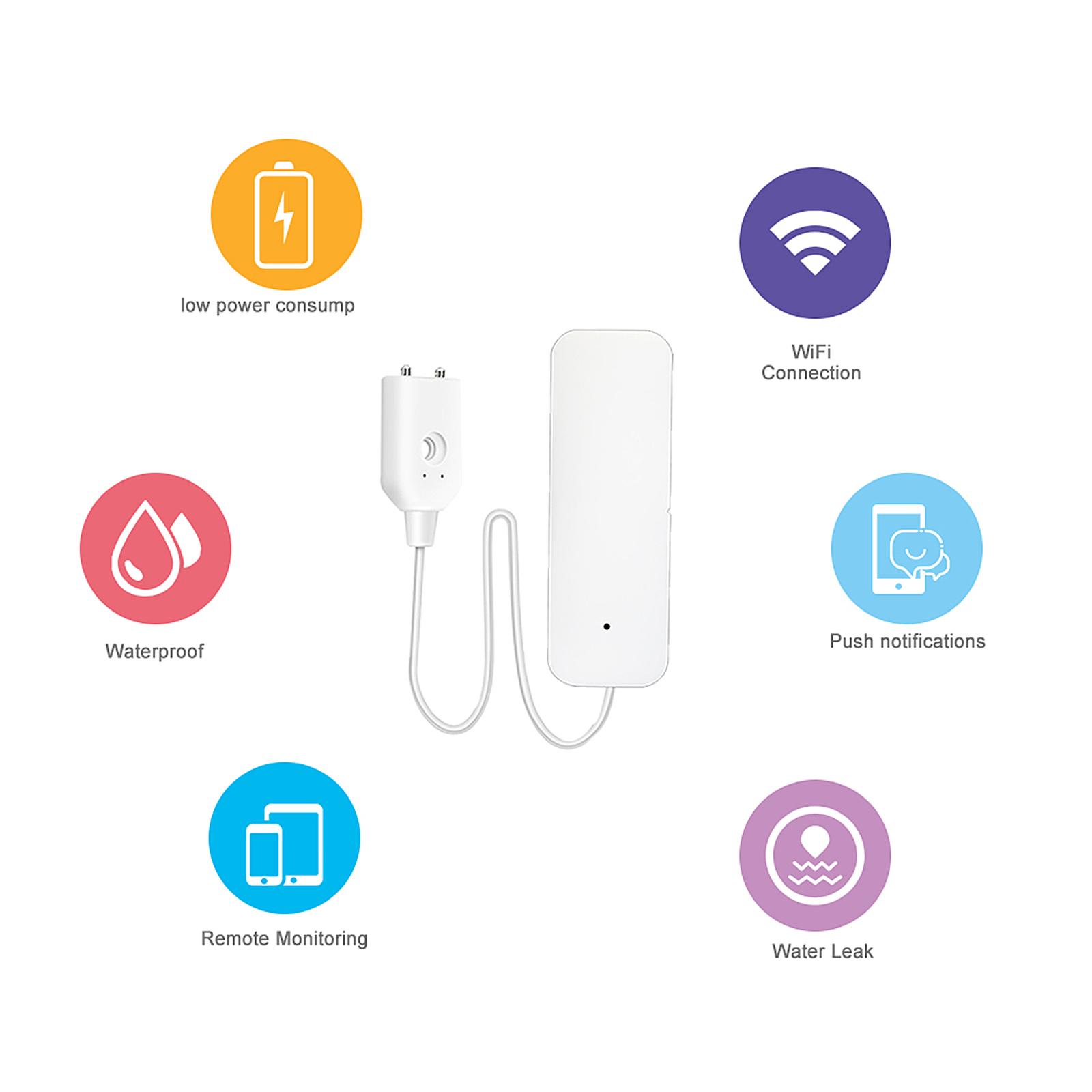 

WiFi WiFi Water Sensor Alarm Overflow Alert Smart Life Wireless Intrusion Detector for Home Security