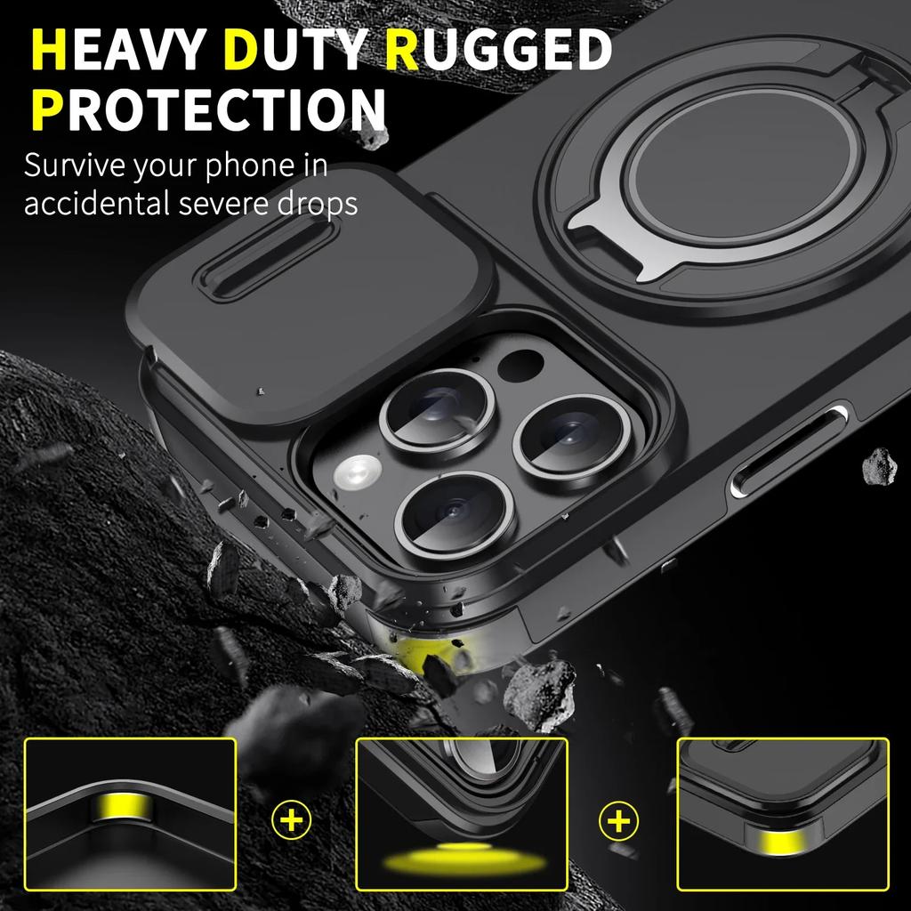 Luxury For Magsafe Magnetic Wireless Charge Armor Case For iPhone 17 Air 16 15 14 13 12 11 Pro Max Slide Camera Protection Cover