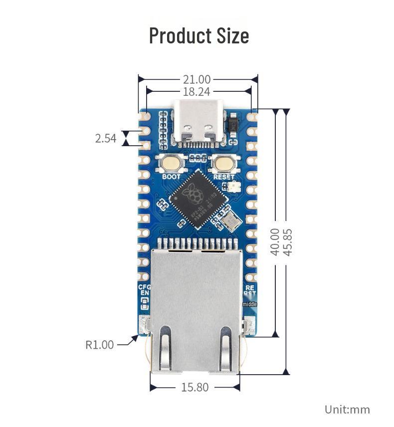 Micro-Snow RP2040-ETH Mini Dev Board: Raspberry Pi Dual-Core Ethernet Module