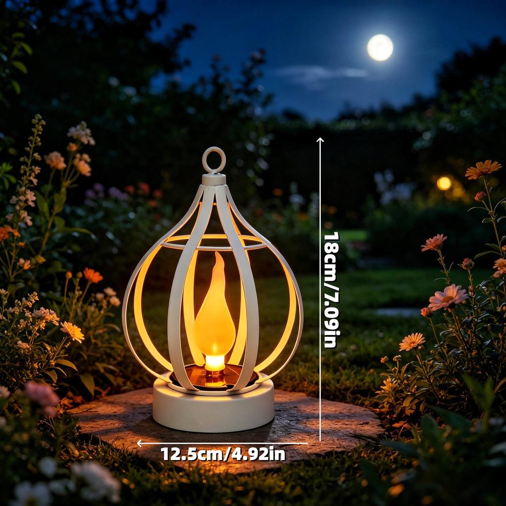 Solar Metal Flame Hanging Lantern Waterproof Outdoor Garden Decor LED Projection Night Light