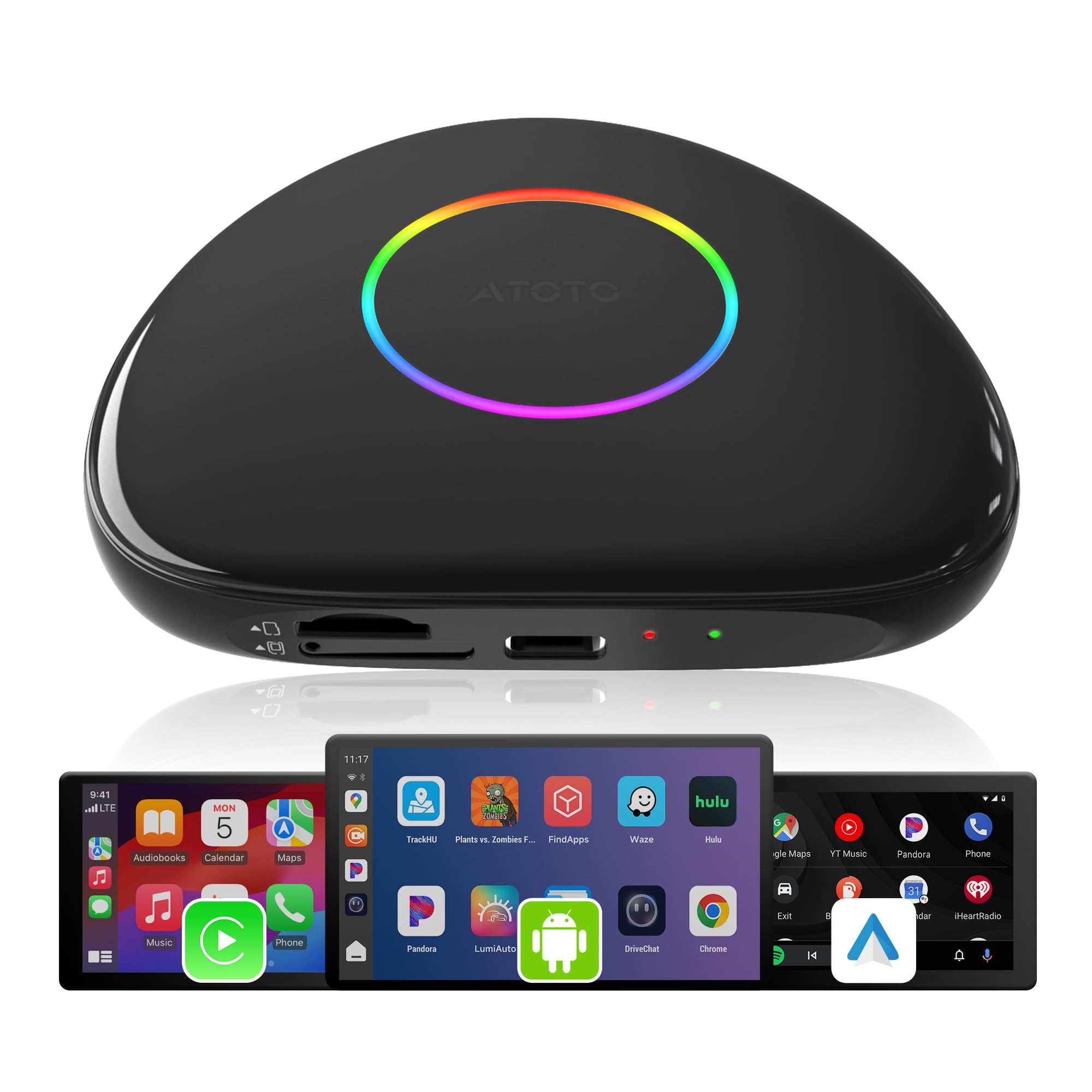 

ATOTOOUT Беспроводной CarPlay Android Auto Совместимый ChatGPT AI Android Большая Память Потоковое вещание Amazon и Другое 256 ГБ Карта Micro SD CB6D [AI Box] & чёрный