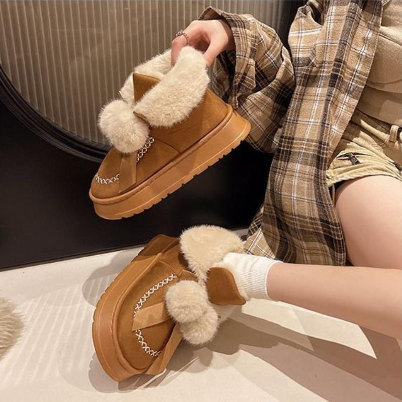 Fashion Winter Cute Bow Chunky Snow Boots for Women Round Toe Plush Woman Shoes Padded Y2k High Quality On Offer 2025 Novelty Footwear