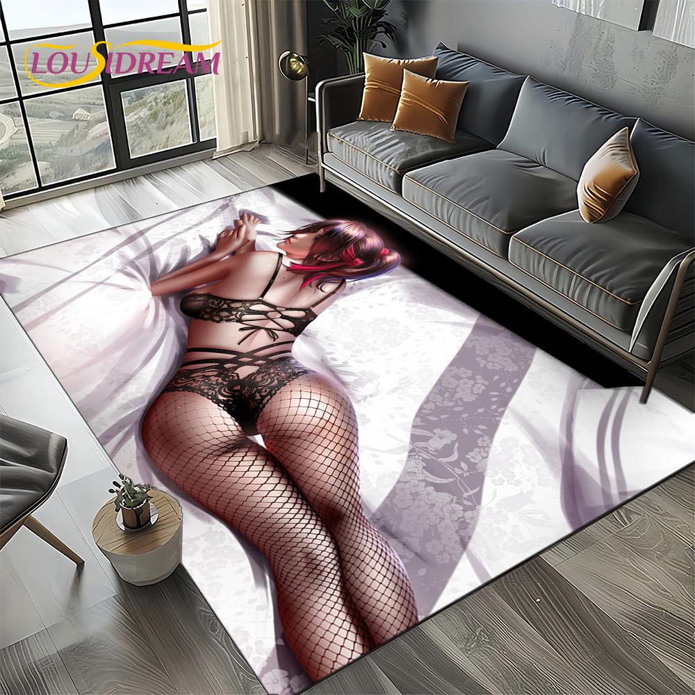 3D Sexy Krajka Krásná Dívka Dáma Kreslená Anime Postava Koberec Kobereček pro Obývací Pokoj Ložnici Domácí Dekorace Pohovky, Protiskluzová Podložka na Podlahu