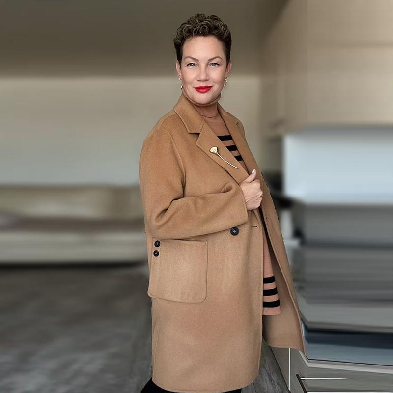 100% Wool Women Coat MODERN NEW SAGA Autumn Wool Long Coat Handmade Pea Coat Winter Warm Wool Long Jacket Overcoat