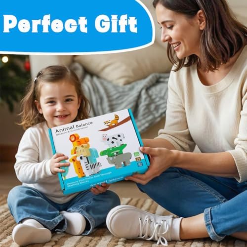 NTEVXZ 20 Pcs Wooden Animal Stacking Toys, Colorful Stacking Blocks, Educational Learning Toys with Storage Bag for Toddlers Kids