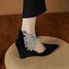 Summer Suede Glitter Pointed Toe Lace-up New Sandals Women's Plus Size Ultra High Heel Party Shoes Wedge Sandals
