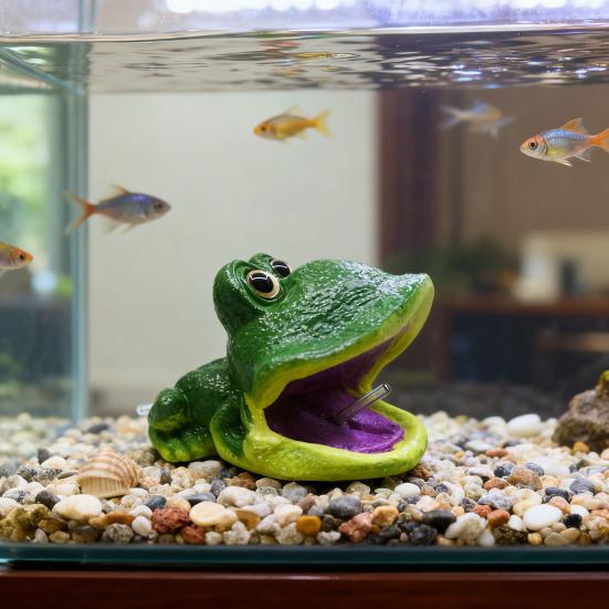 Aquarium Frog Air Bubbler Resin Frog Air Stone with Oxygenation Function Fish Tank Decor Aerating Frog Ornament Supports Standard Air Pumps