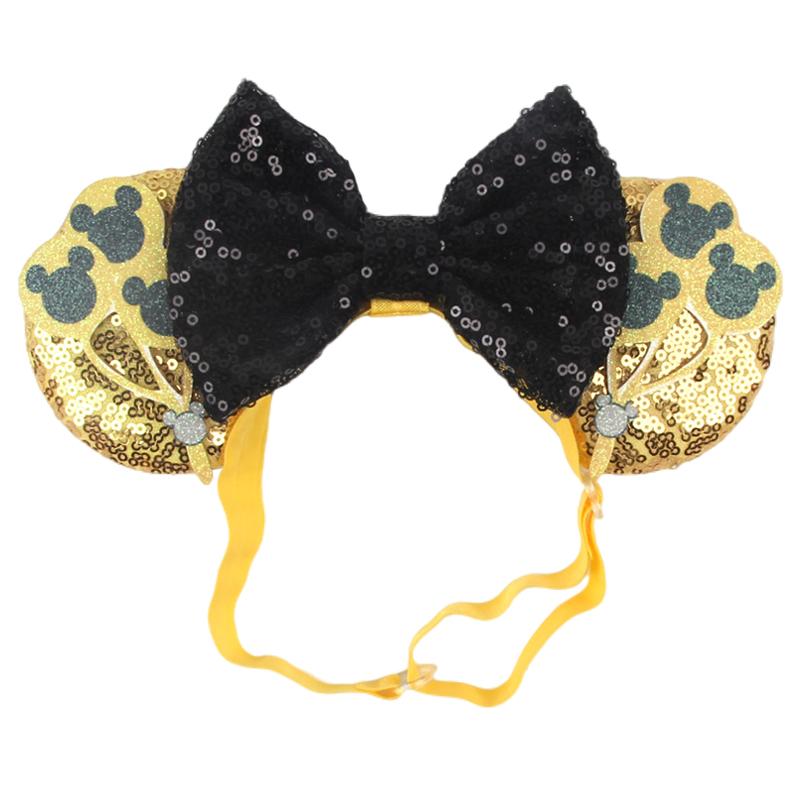 Disney Mausohren Verstellbares Elastisches Stirnband Für Baby Erwachsene Pailletten 5" Schleife Haarband Festival Party DIY Haarschmuck