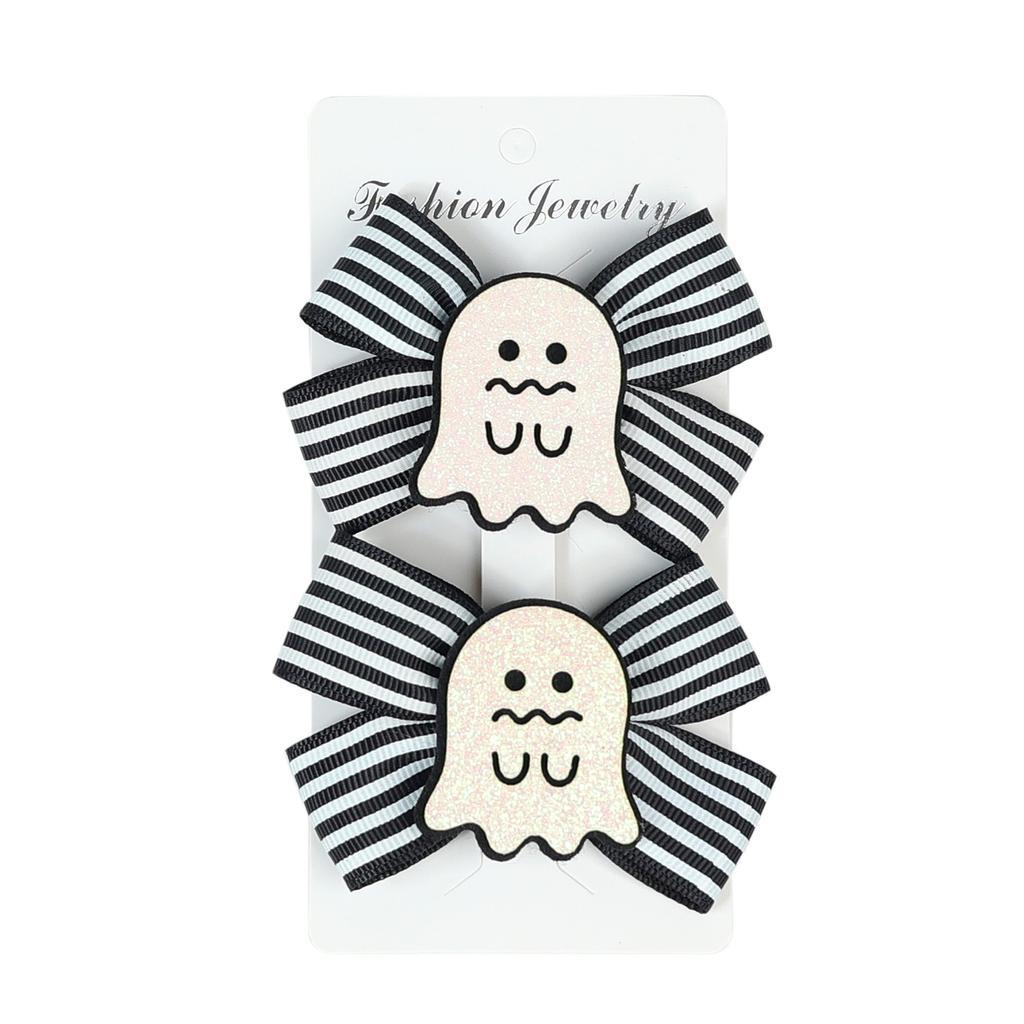 2PCS/Set Children's Hair Clip Girl Halloween Pumpkin Head Witch Hat Ghost Candy Bat Party Bow Duckbill Clip Hair Clip