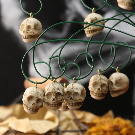 12 Pcs Halloween Skull Stake Human Skull with Bendable Wire Planter Insert Skull Stake for Flower Pot Garden Bed Decoration
