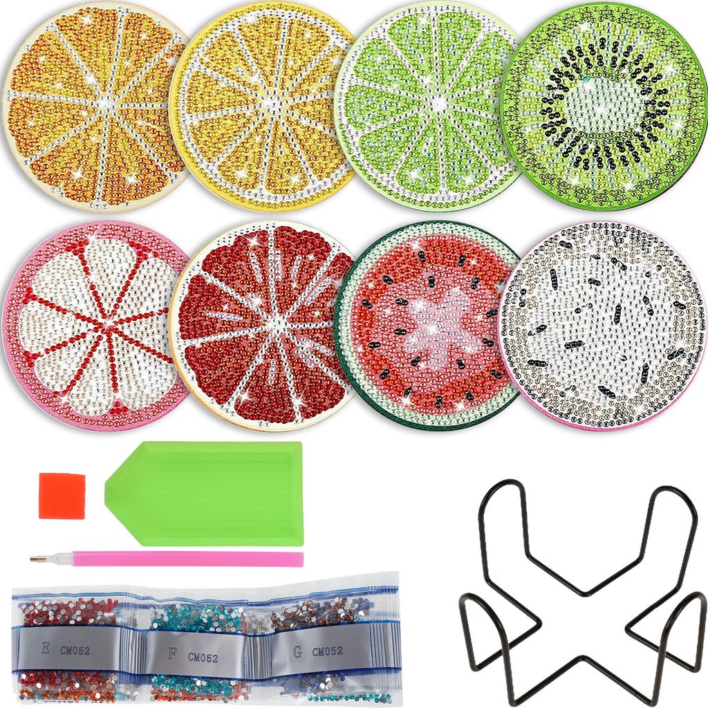 1 Set Diamond Painting Coasters Kit Decorative Art Cup Coaster with Holder DIY Round Tabletop Protection Cup Mat for Home Office