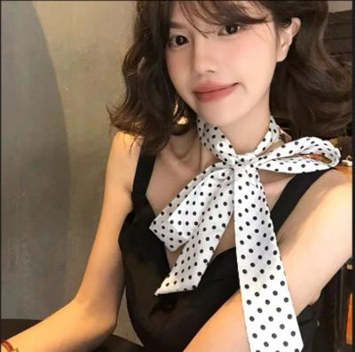 Long Black White Polka Dot Chokers Necklaces for Women Girls French Thin Soft Ribbon Neck Chain Party Formal Dress Accessories