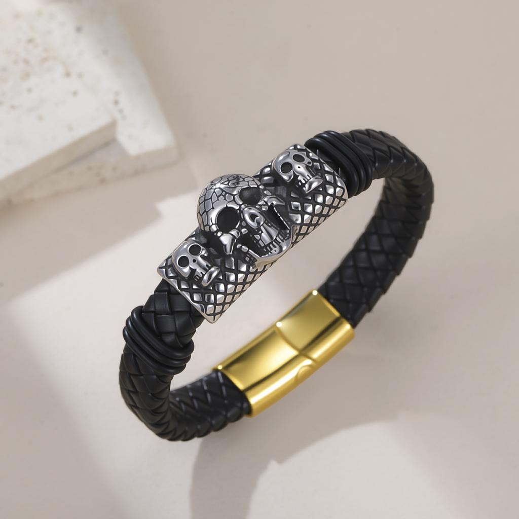 LIKGREAT Halloween Skull Bracelet for Men Gothic Leather Rope Bracelets Braided Bangles Jewelry Homme Accessories Gift Wholesale