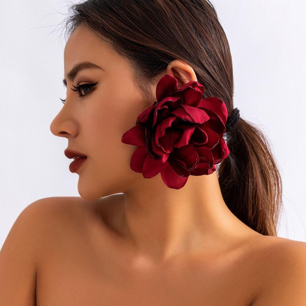 

Fabric Ear Accessories Solid Colors Ear Studs Satin Hemmed Flower Big Flower Earrings Party фиолетовый