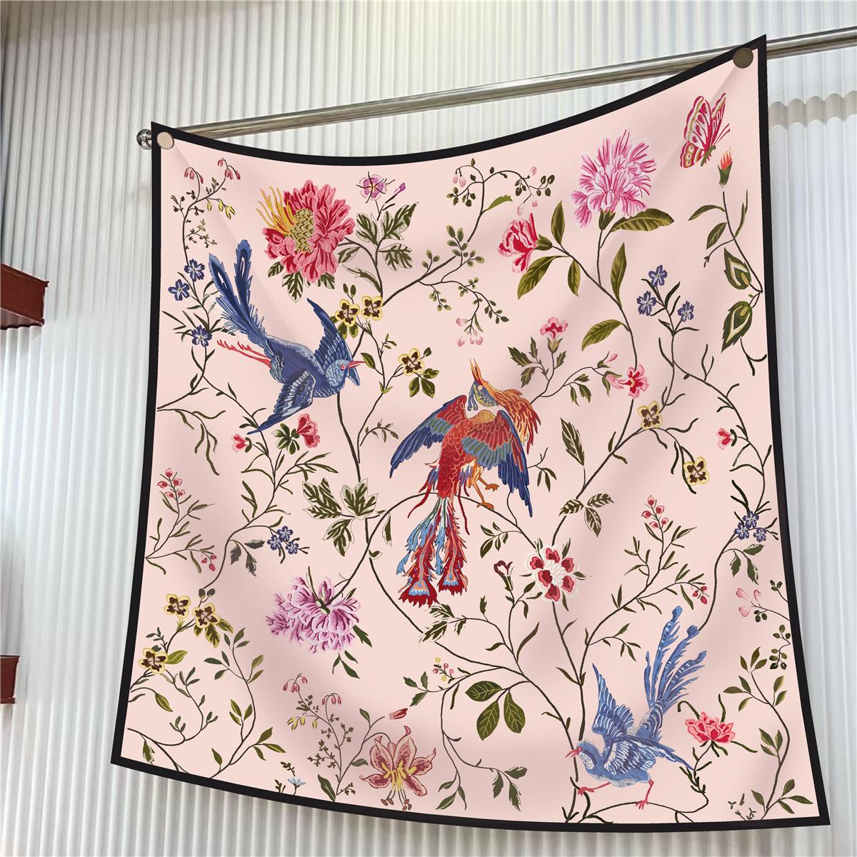 

90cm Butterfly Flowers Brand Square Scarf Women Twill Silk Scarf Shawl Hijab Luxury Bandana Foulard Neckerchief Head Scarf