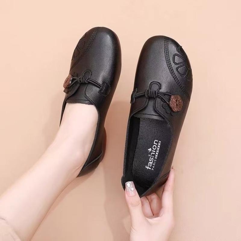 Autumn Spring Ladies Genuine Leather Handmade Flats Non-slip Shoes Women Loafers Casual Shoes Mother Soft Comfortable Shoes