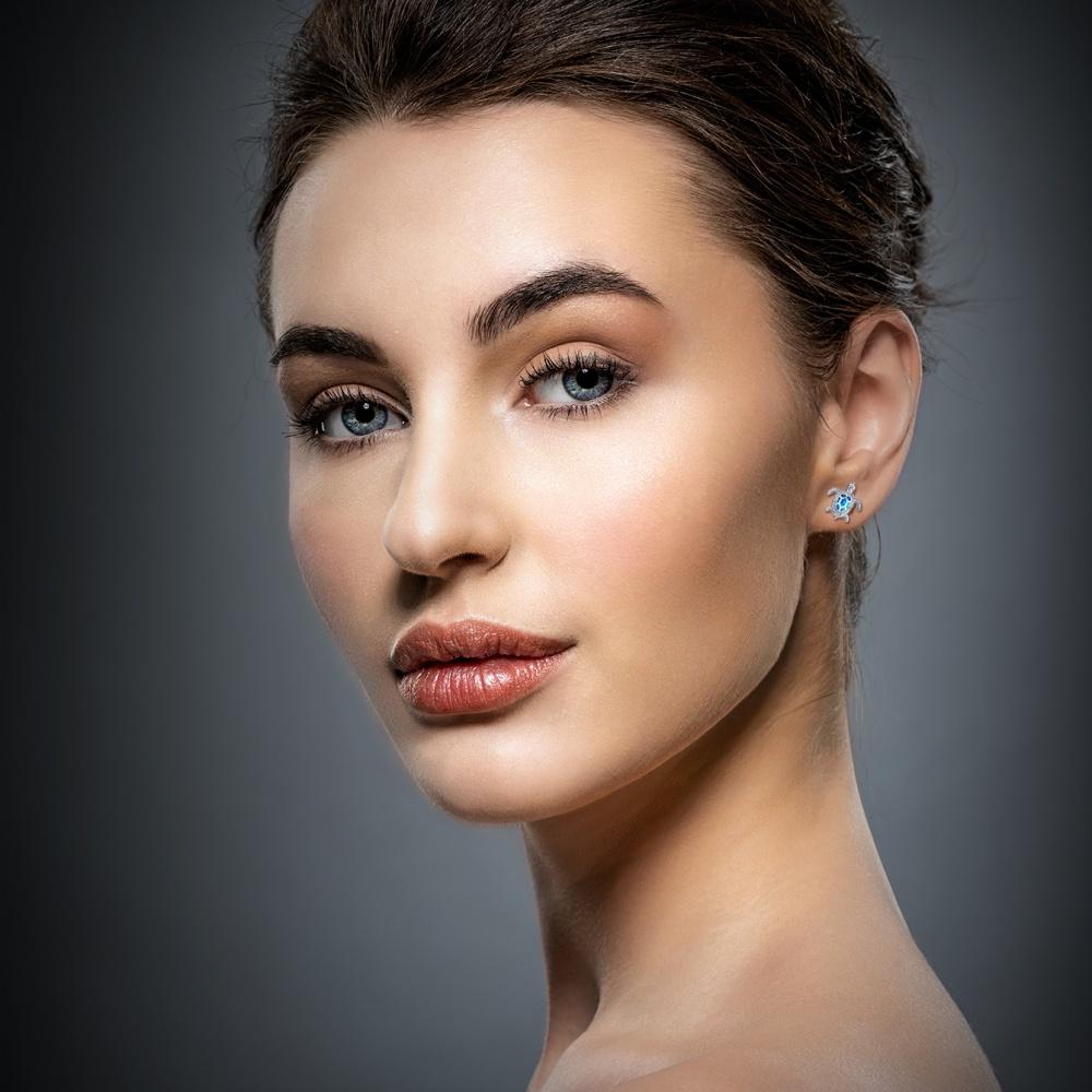 Damen Blaue Moissanit Schildkröten Ohrstecker Niedlicher Türkisfarbener Tierschmuck Ozean-Thema Brillantes Accessoire