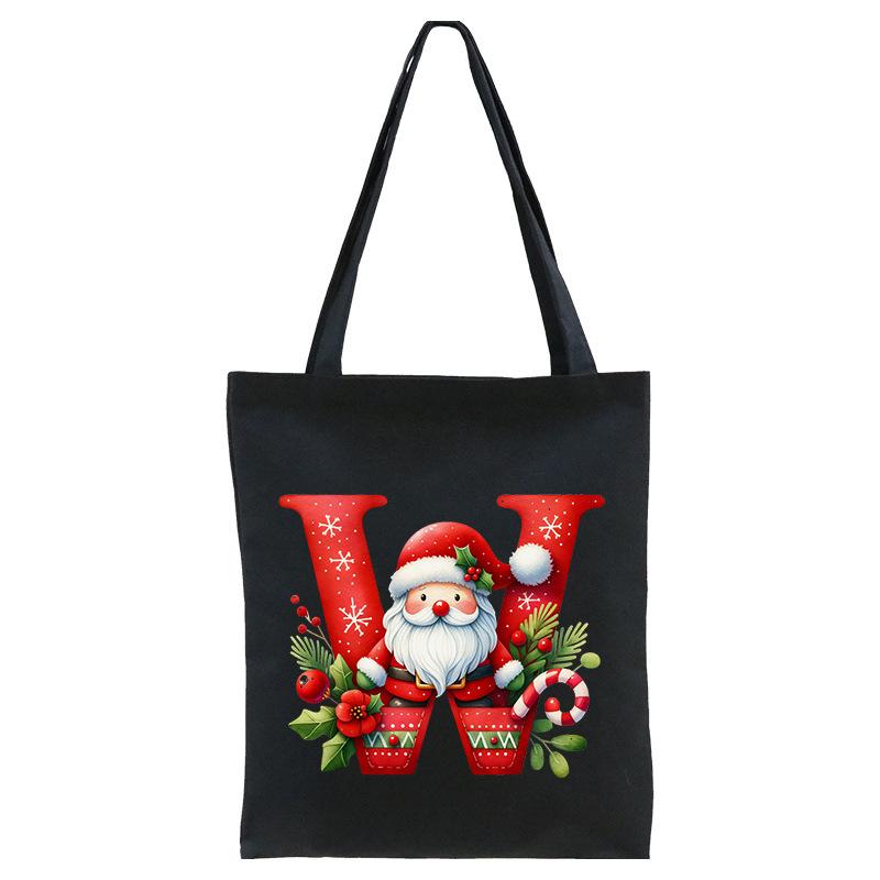 English letters A-Z Christmas number print student casual canvas tote bag